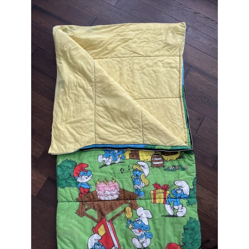 Vintage 1980s Smurf Sleeping Bag Birthday Party Wallace Berrie & Co Retro 80s